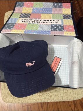 Vineyard Vines Navy Baseball Cap with Pink Whale Logo